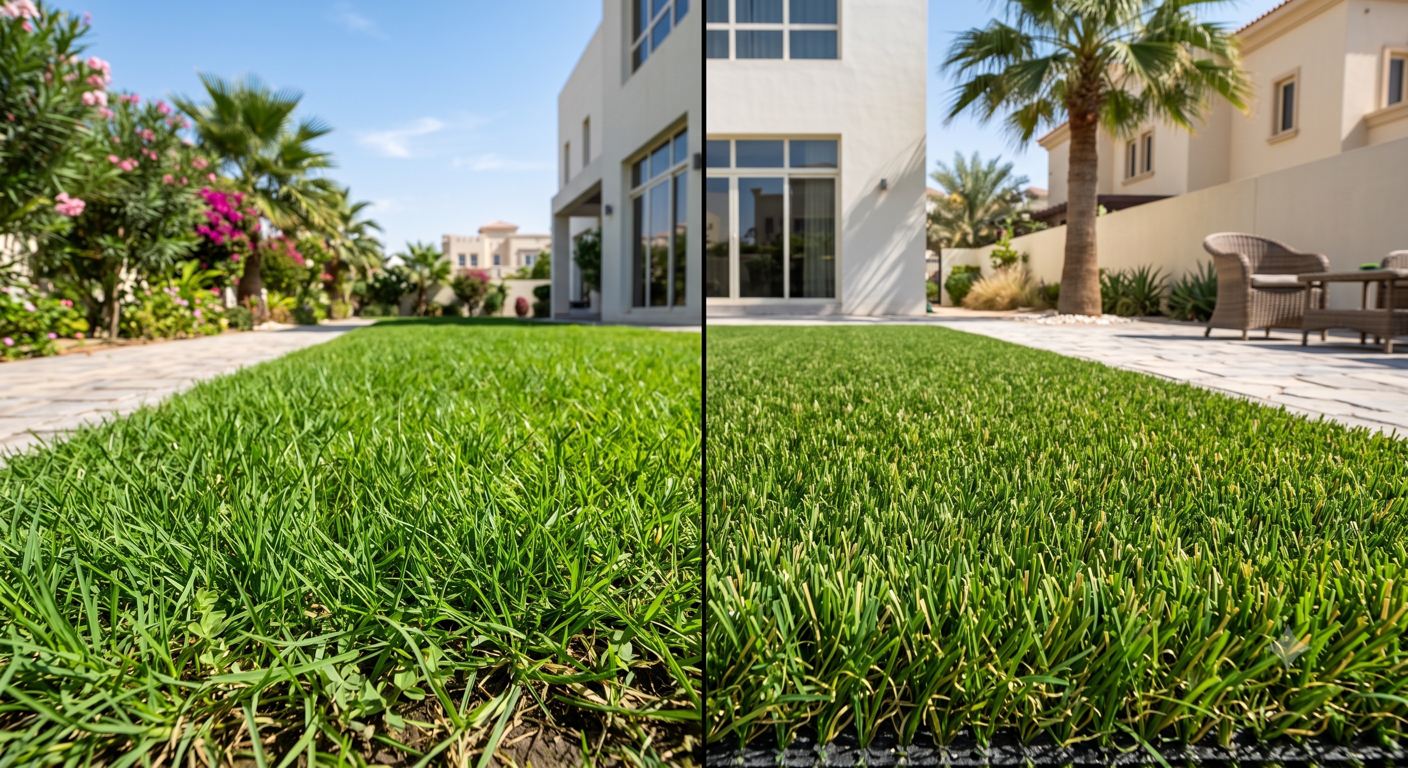 Artificial Grass vs Natural Turf Dubai by Wajid Ali Landscap and swimming pool